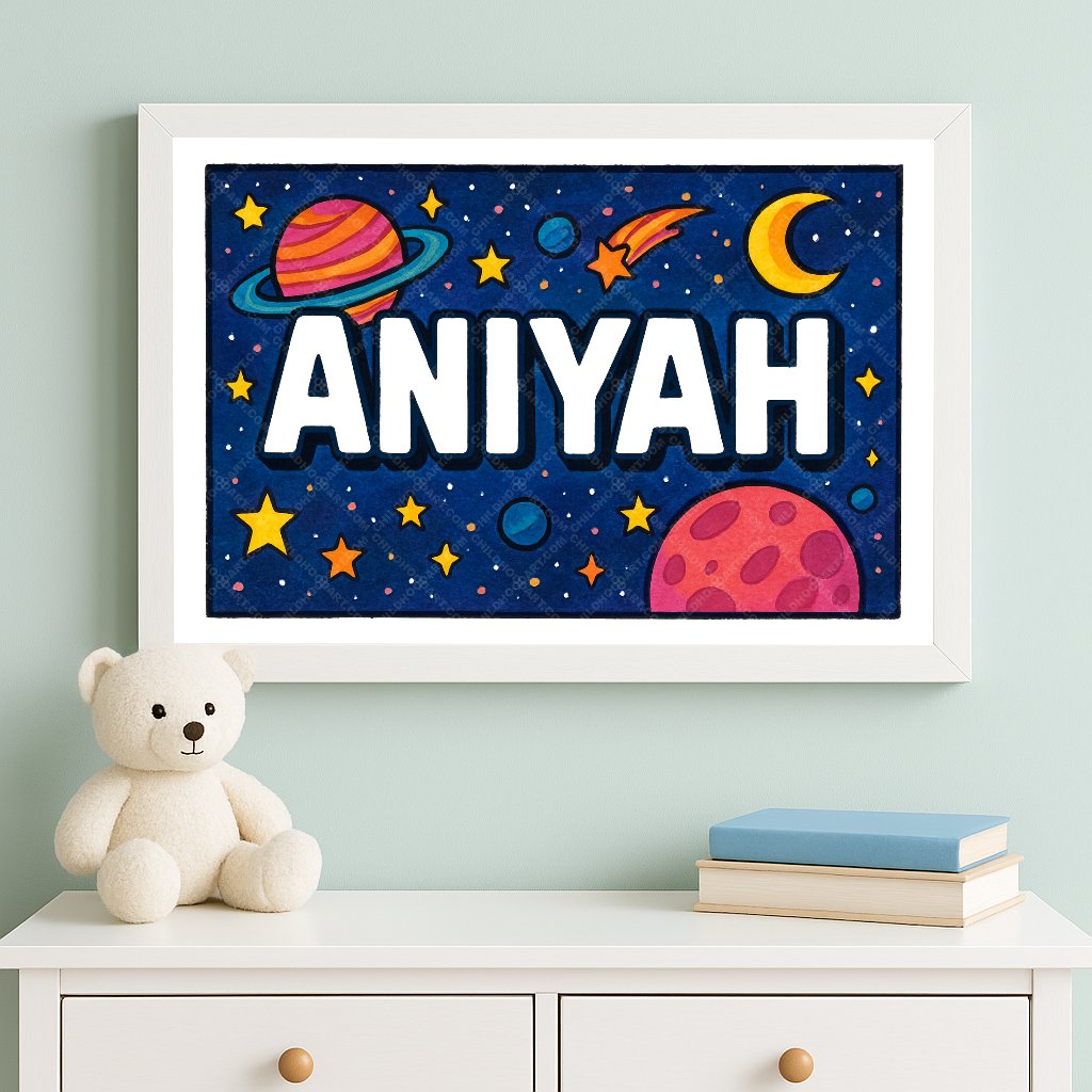 Personalized space nursery art for kids – Aniyah name print