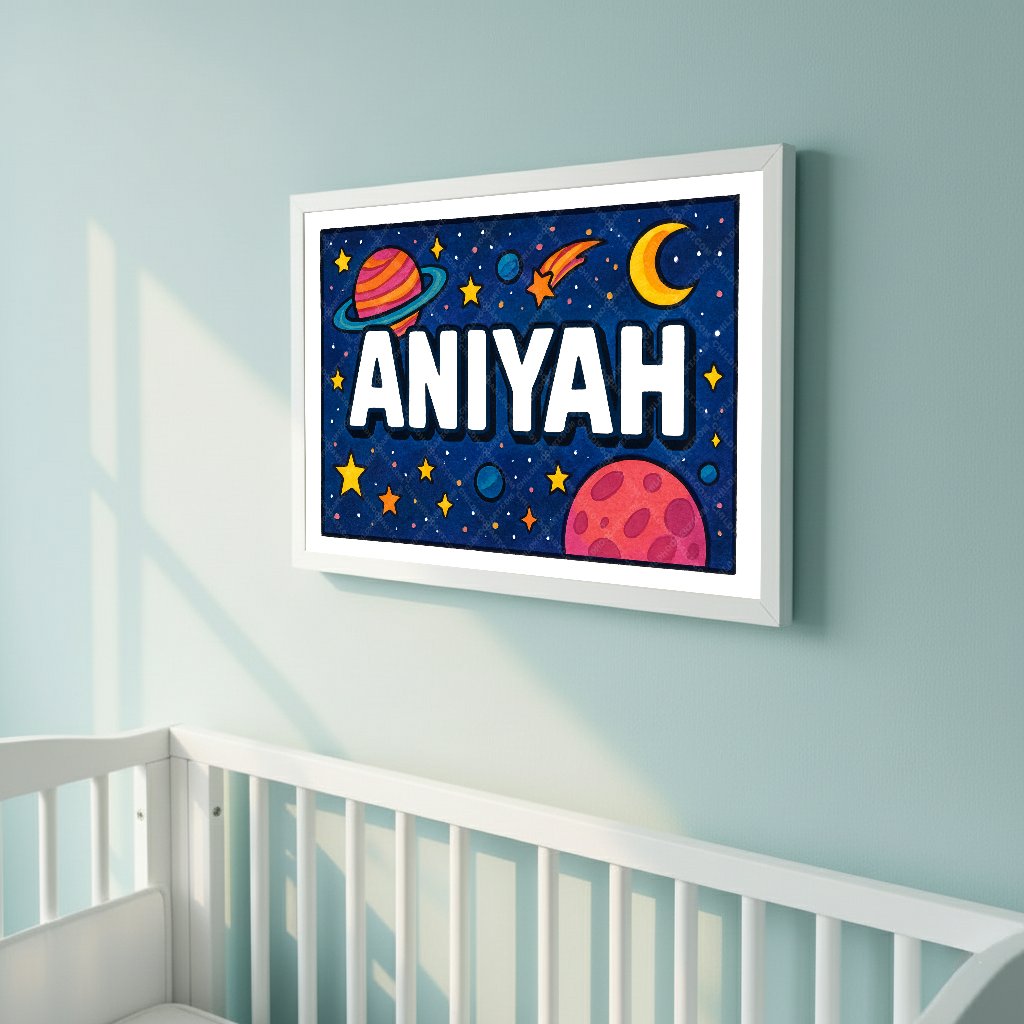 Personalized space nursery art for kids – Aniyah name print