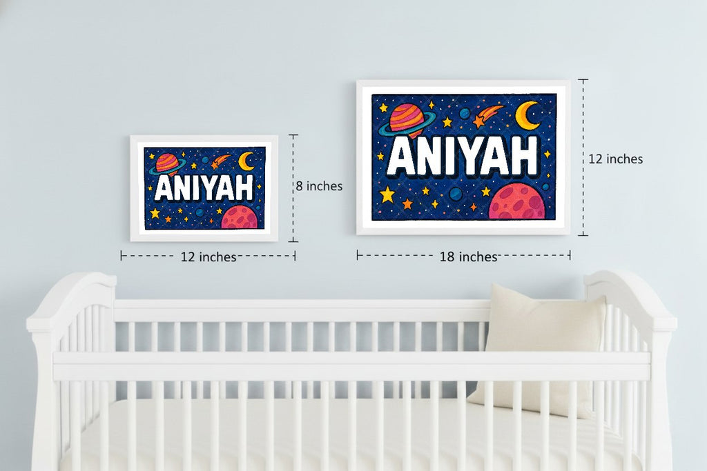 Personalized space nursery art for kids – Aniyah name print