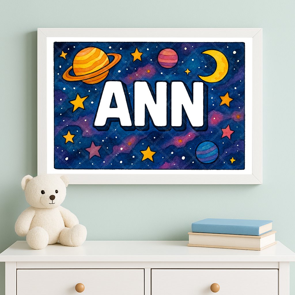 Personalized space nursery art for kids – Ann name print