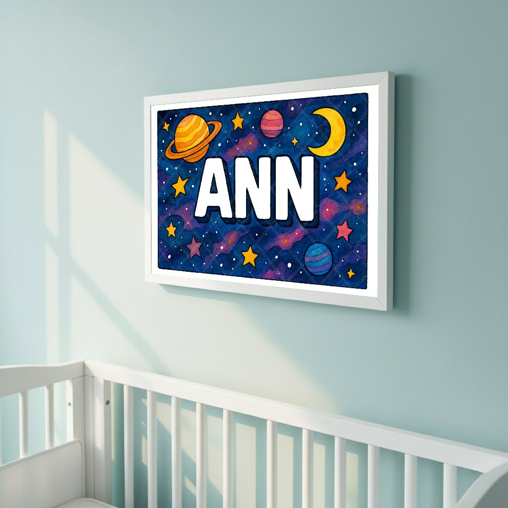 Personalized space nursery art for kids – Ann name print