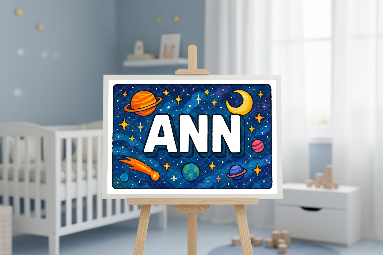 Personalized space nursery art for kids – Ann name print