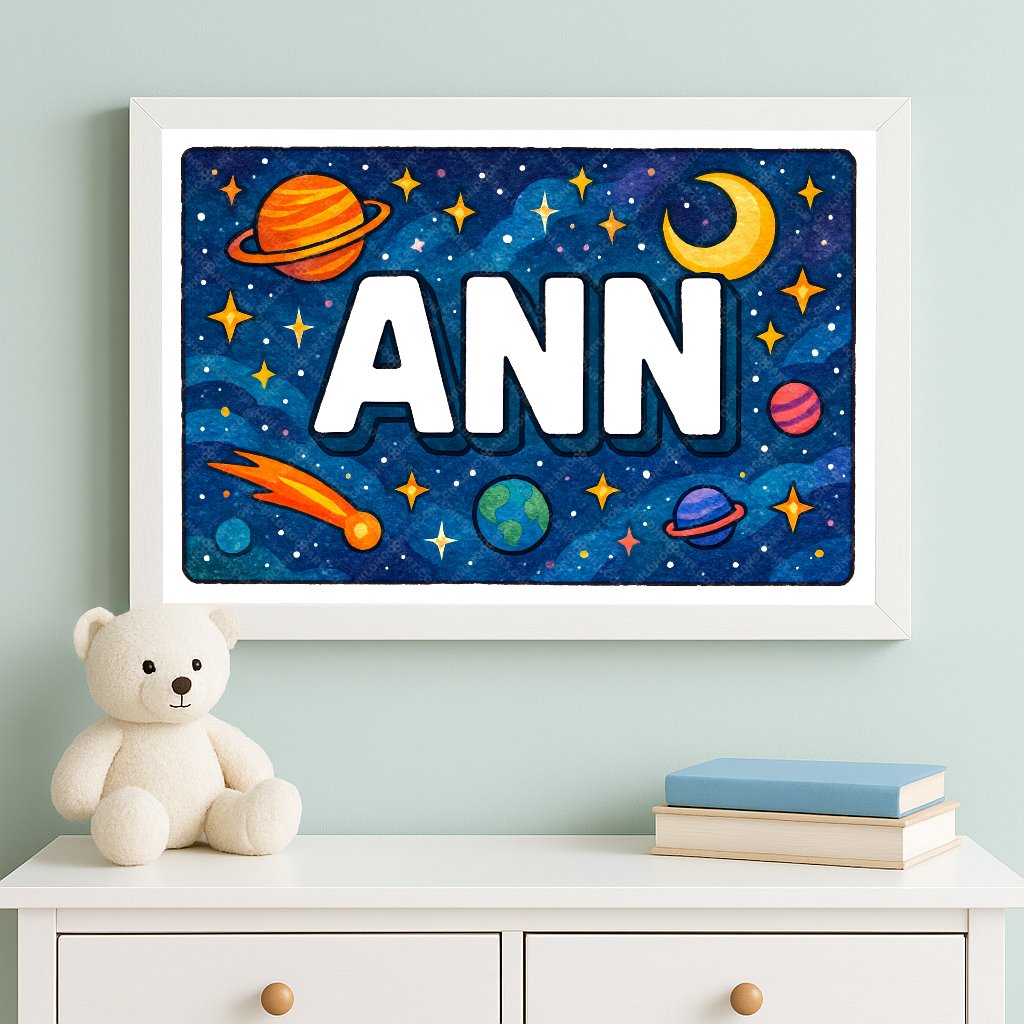 Personalized space nursery art for kids – Ann name print