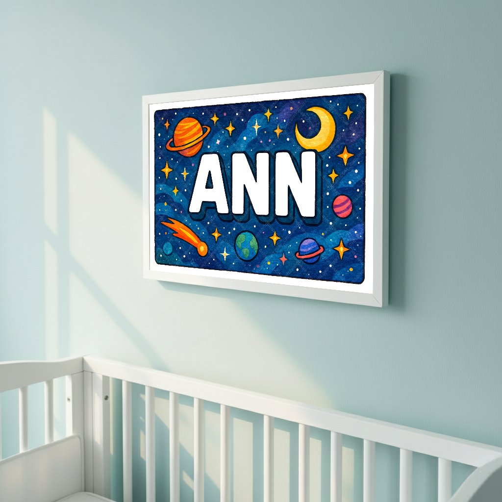 Personalized space nursery art for kids – Ann name print