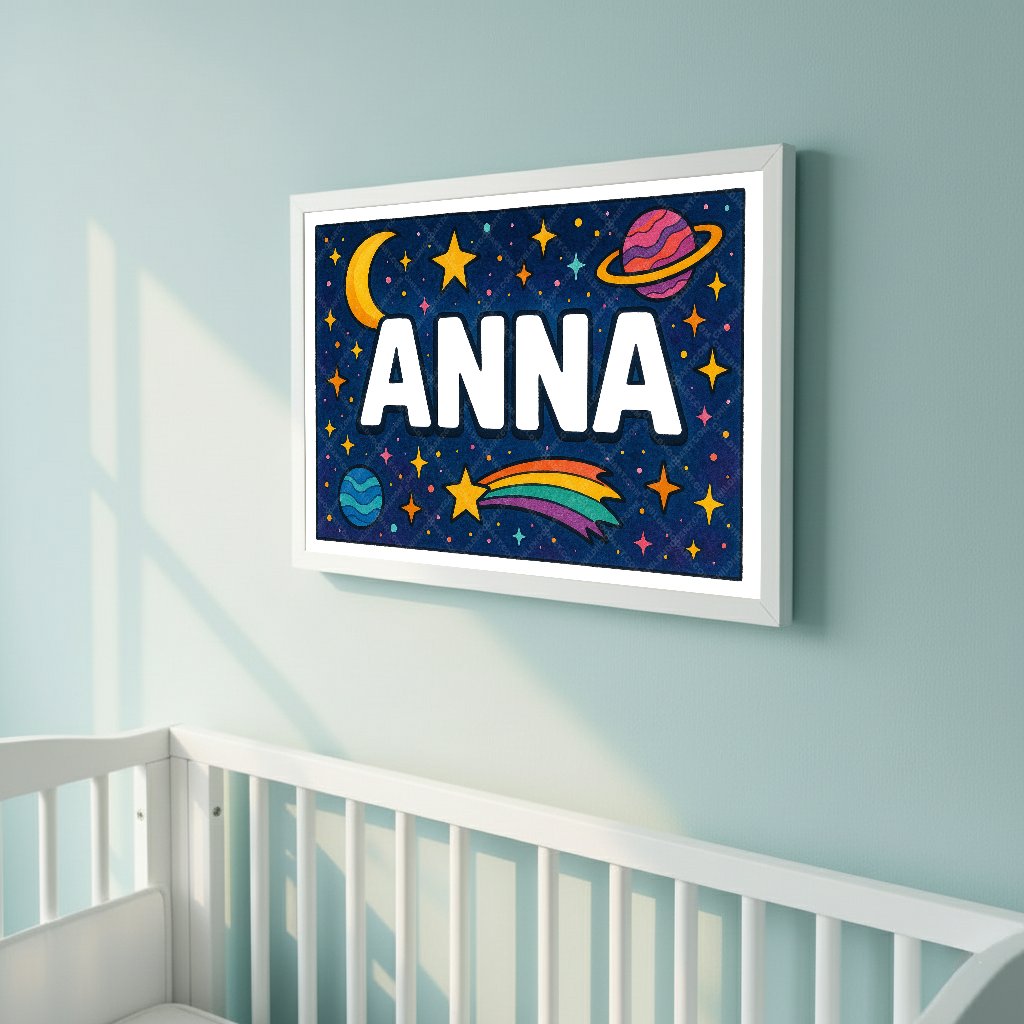 Personalized space nursery art for kids – Anna name print
