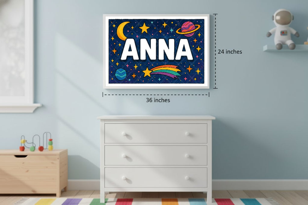 Personalized space nursery art for kids – Anna name print