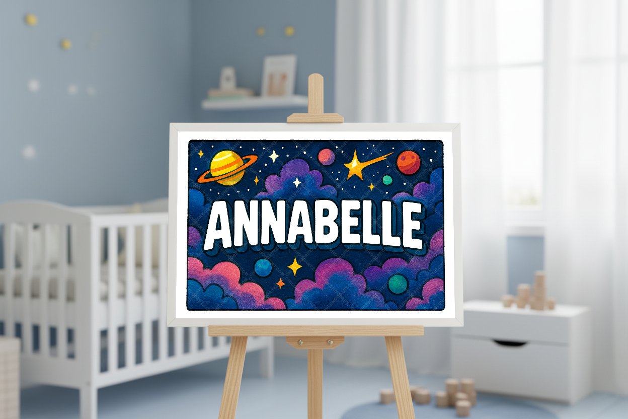 Personalized space nursery art for kids – Annabelle name print