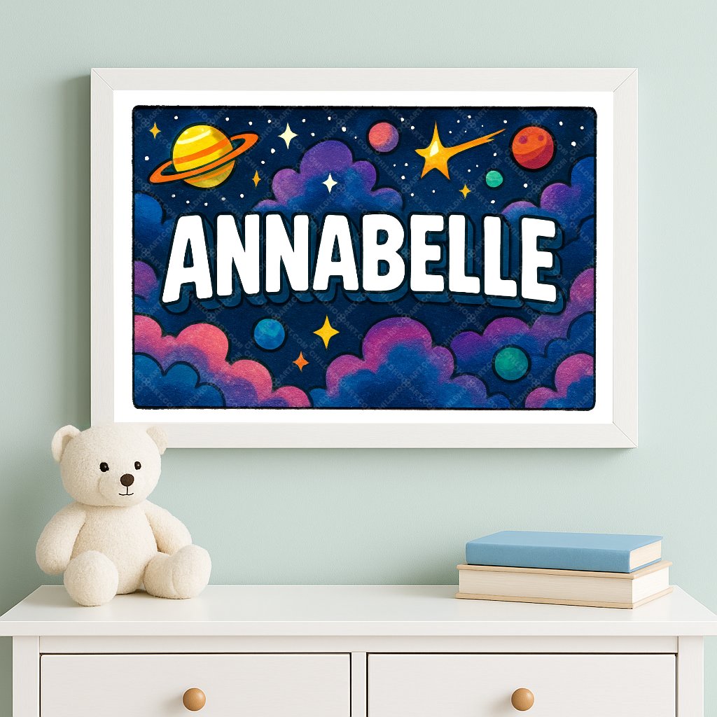 Personalized space nursery art for kids – Annabelle name print