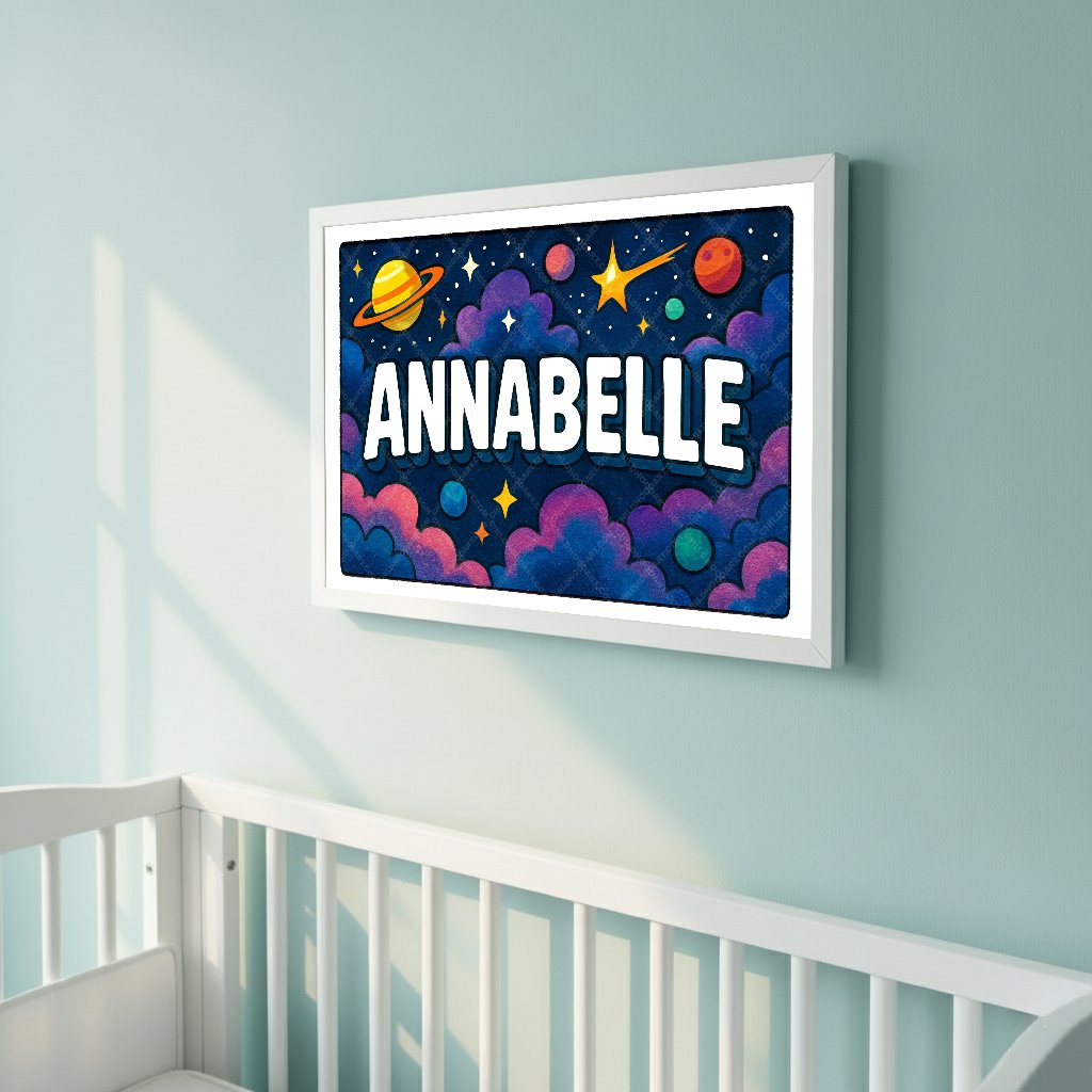 Personalized space nursery art for kids – Annabelle name print