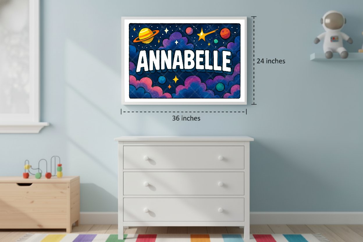Personalized space nursery art for kids – Annabelle name print