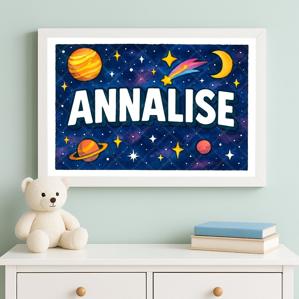 Personalized space nursery art for kids – Annalise name print