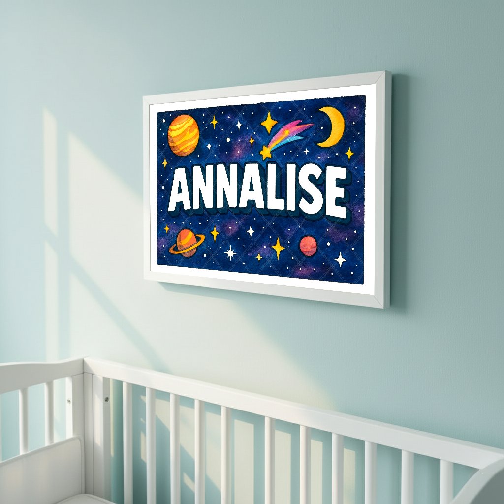 Personalized space nursery art for kids – Annalise name print