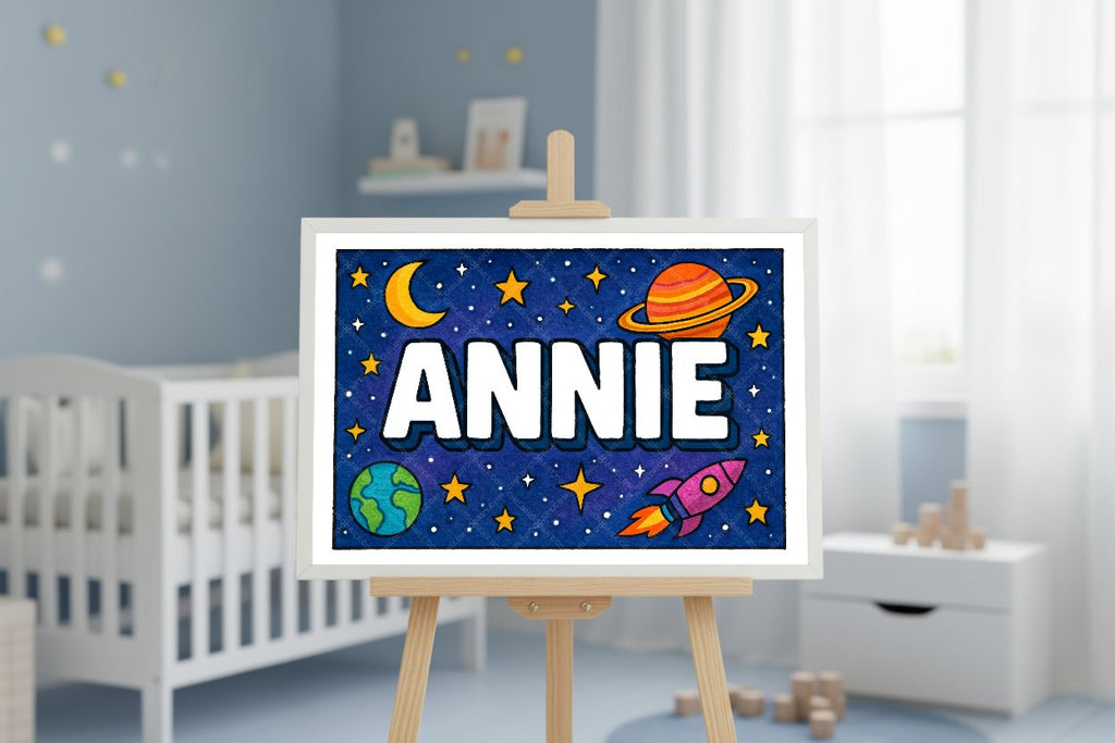 Personalized space nursery art for kids – Annie name print