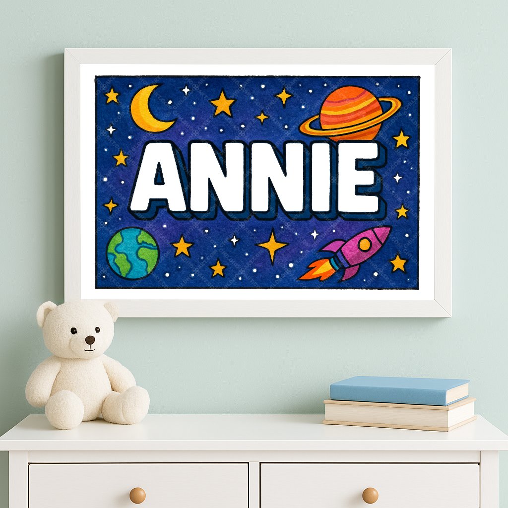 Personalized space nursery art for kids – Annie name print