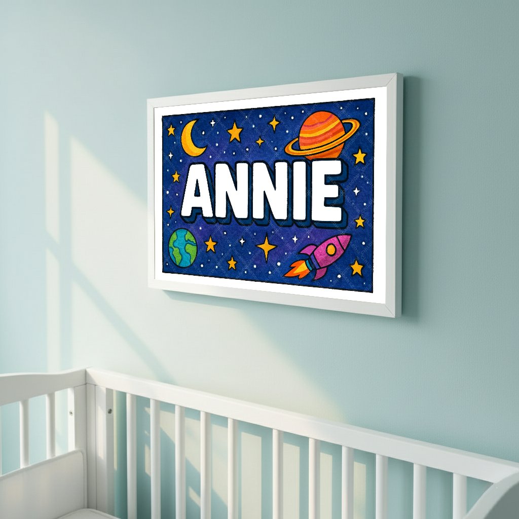 Personalized space nursery art for kids – Annie name print