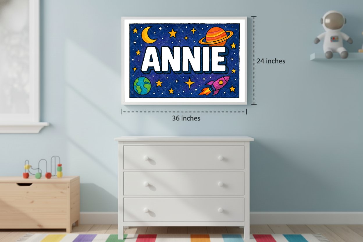 Personalized space nursery art for kids – Annie name print