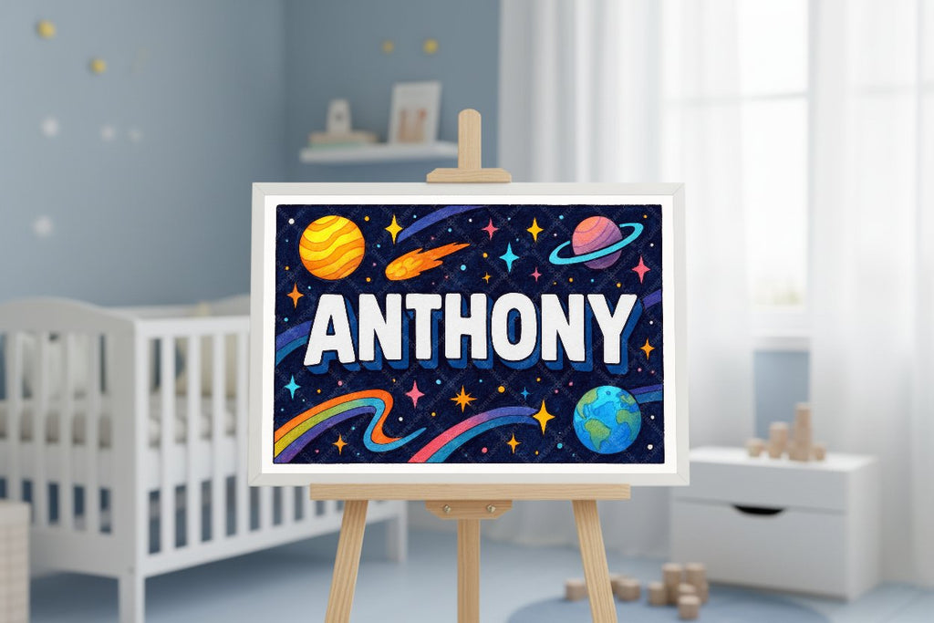 Personalized space nursery art for kids – Anthony name print