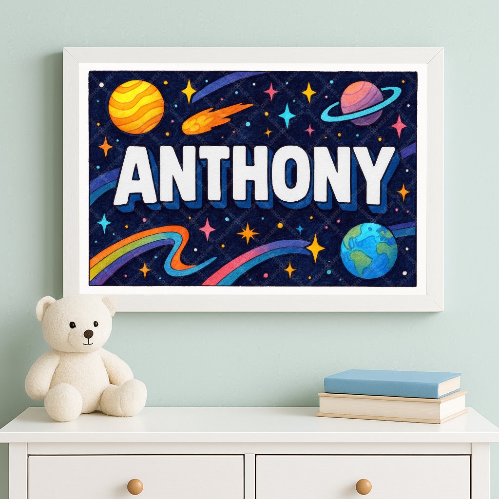 Personalized space nursery art for kids – Anthony name print