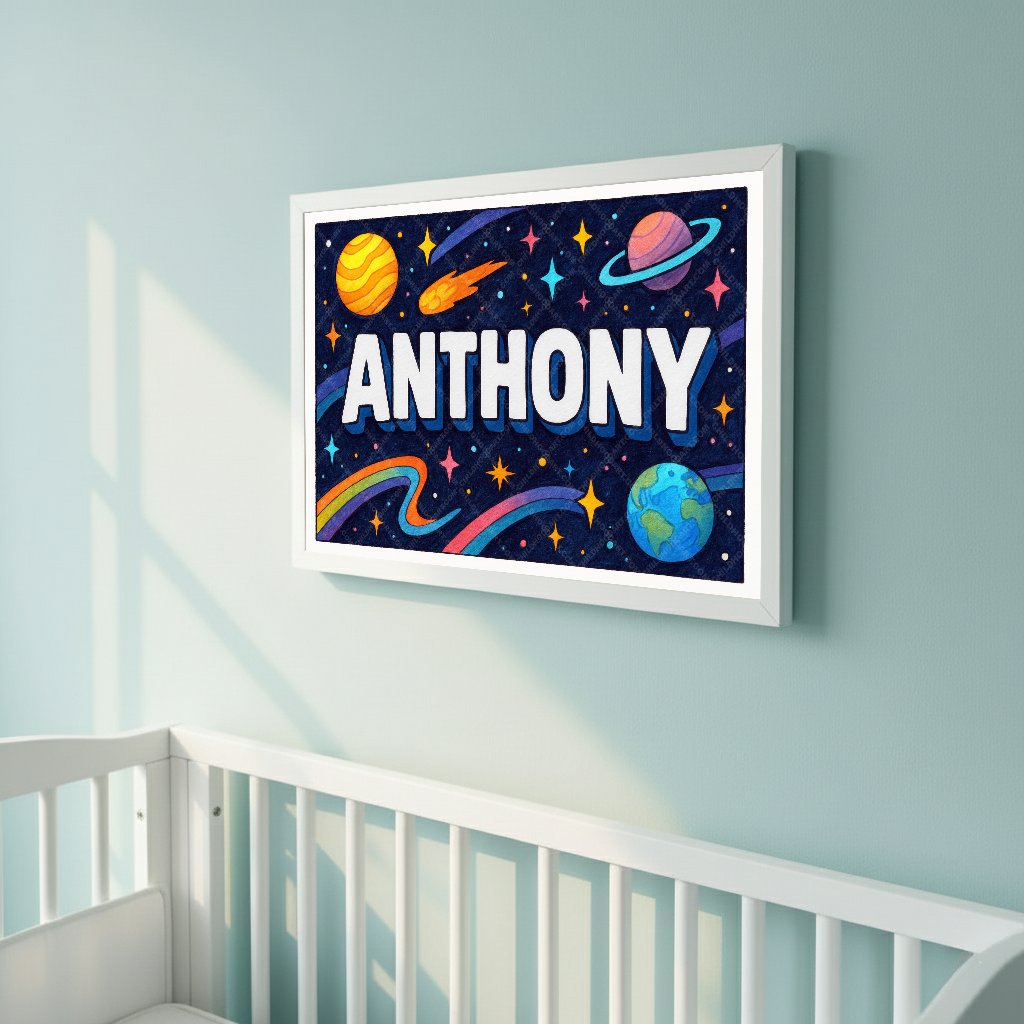 Personalized space nursery art for kids – Anthony name print