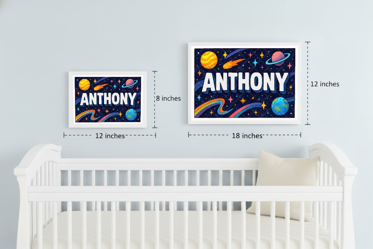 Personalized space nursery art for kids – Anthony name print