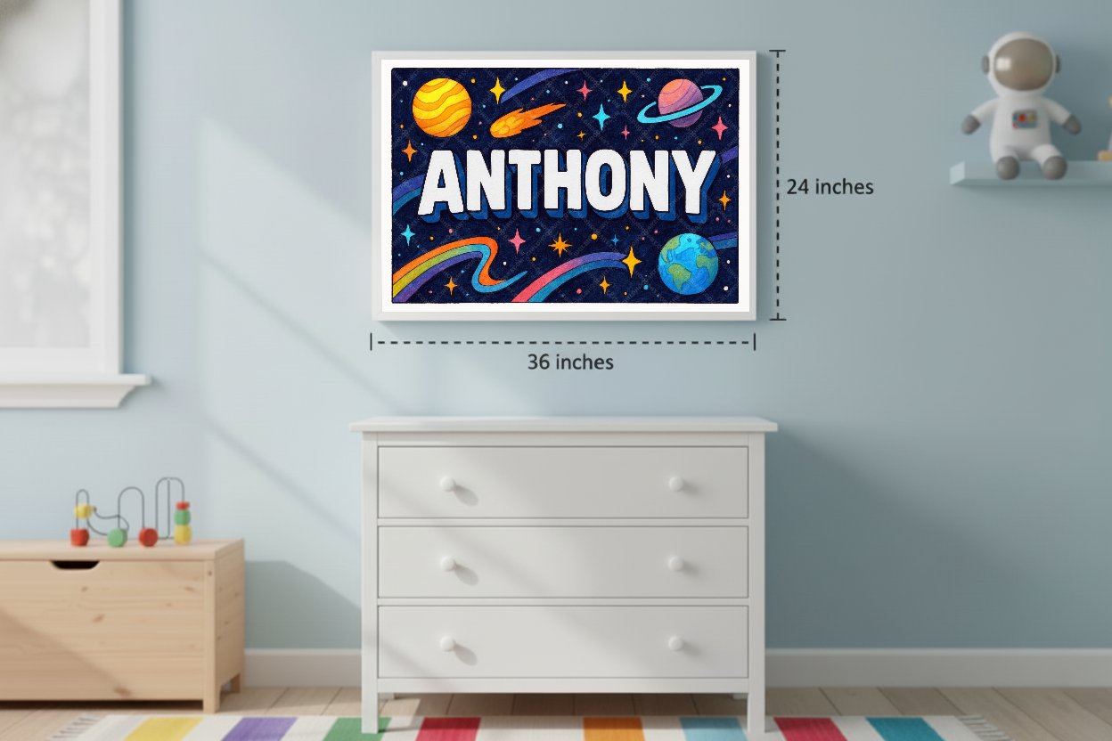Personalized space nursery art for kids – Anthony name print