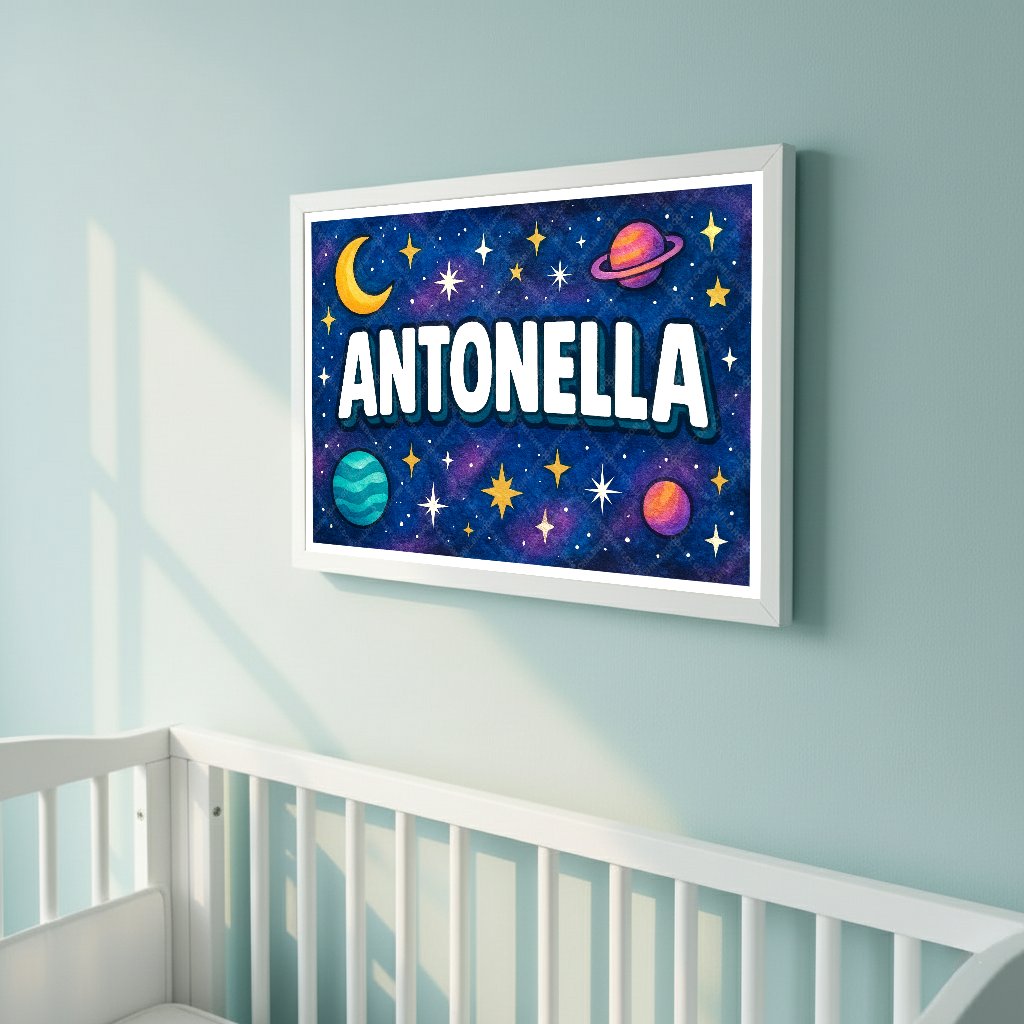 Personalized space nursery art for kids – Antonella name print