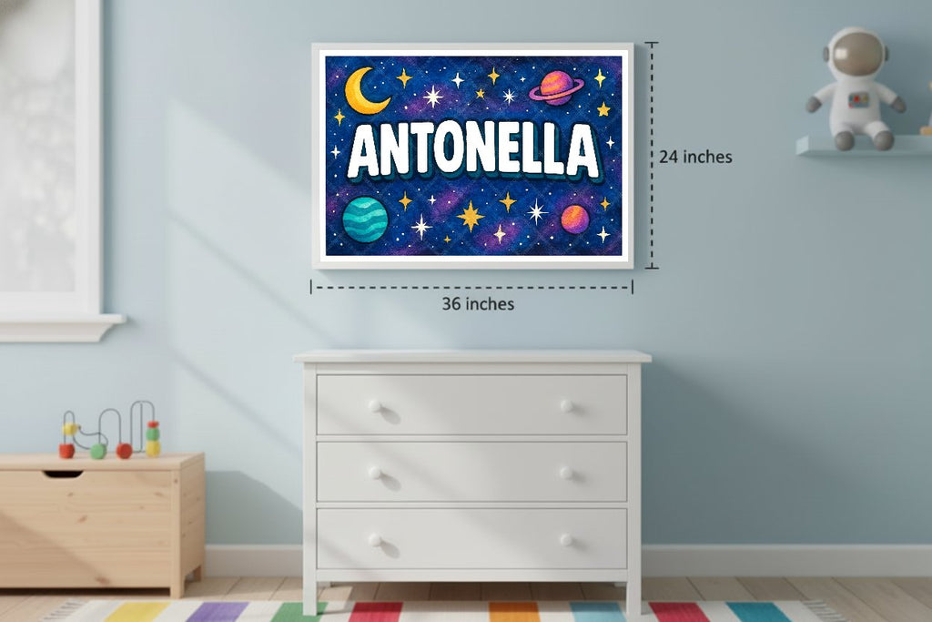 Personalized space nursery art for kids – Antonella name print