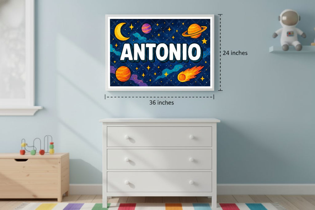 Personalized space nursery art for kids – Antonio name print