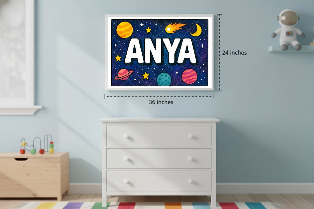 Personalized space nursery art for kids – Anya name print