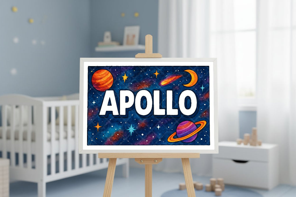 Personalized space nursery art for kids – Apollo name print