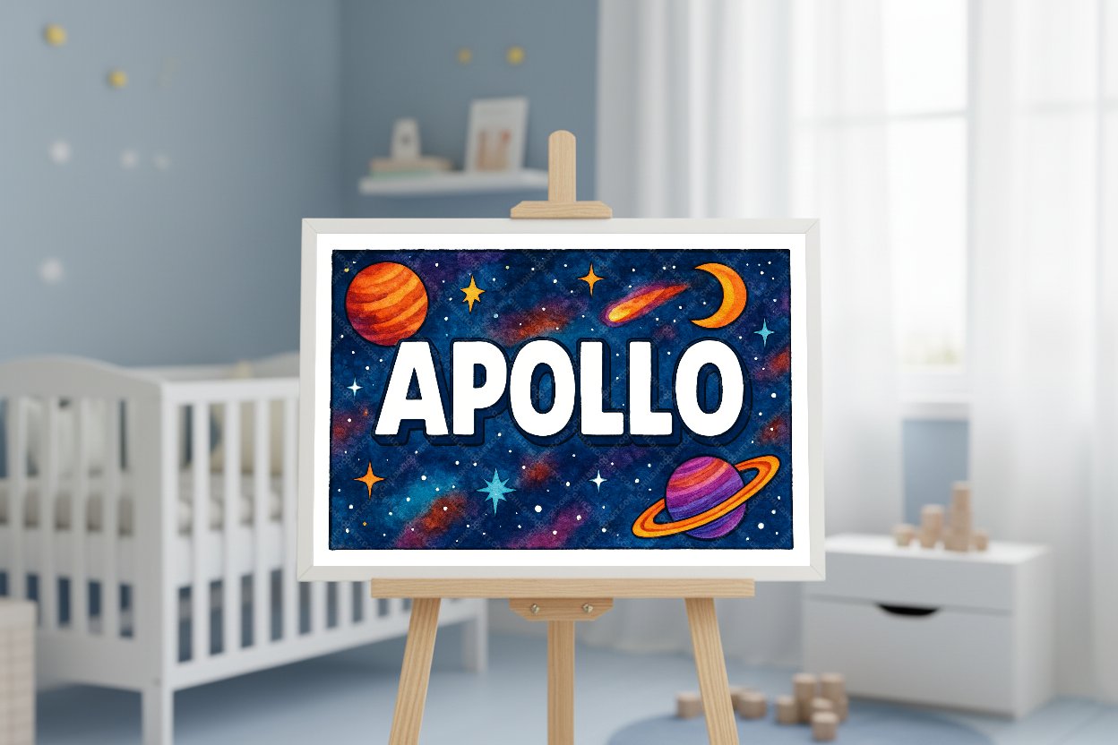 Personalized space nursery art for kids – Apollo name print