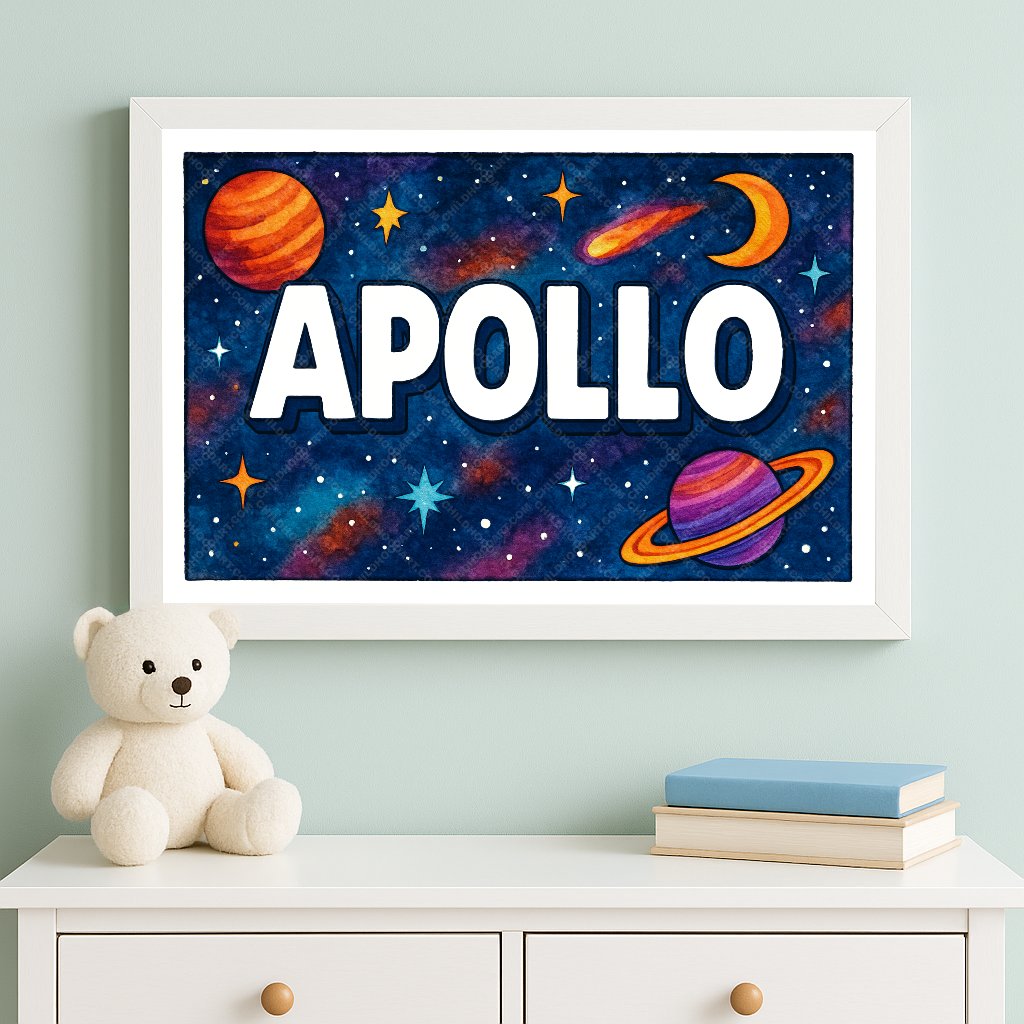 Personalized space nursery art for kids – Apollo name print