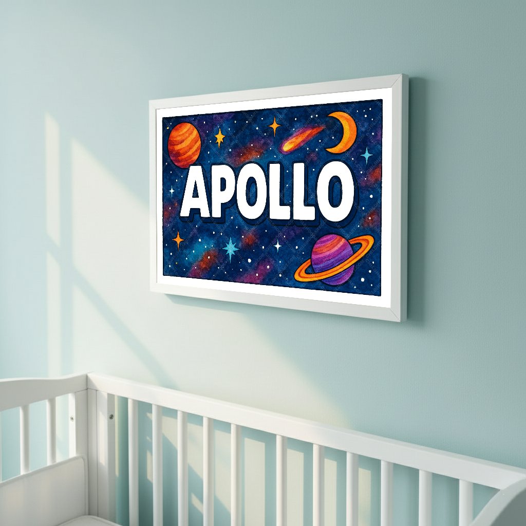 Personalized space nursery art for kids – Apollo name print