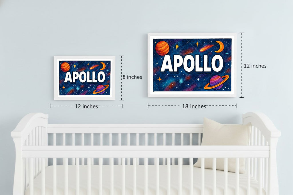 Personalized space nursery art for kids – Apollo name print