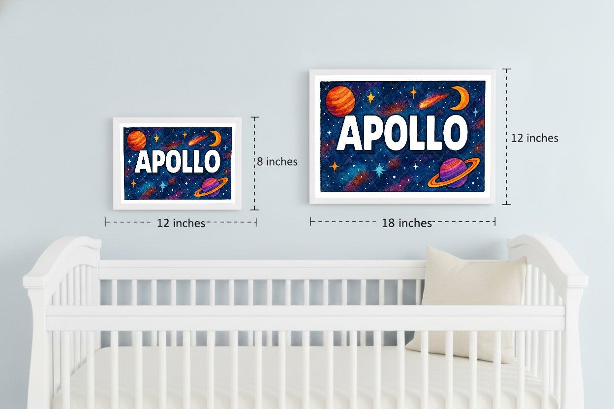 Personalized space nursery art for kids – Apollo name print