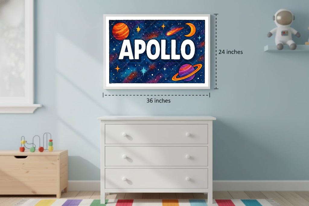 Personalized space nursery art for kids – Apollo name print