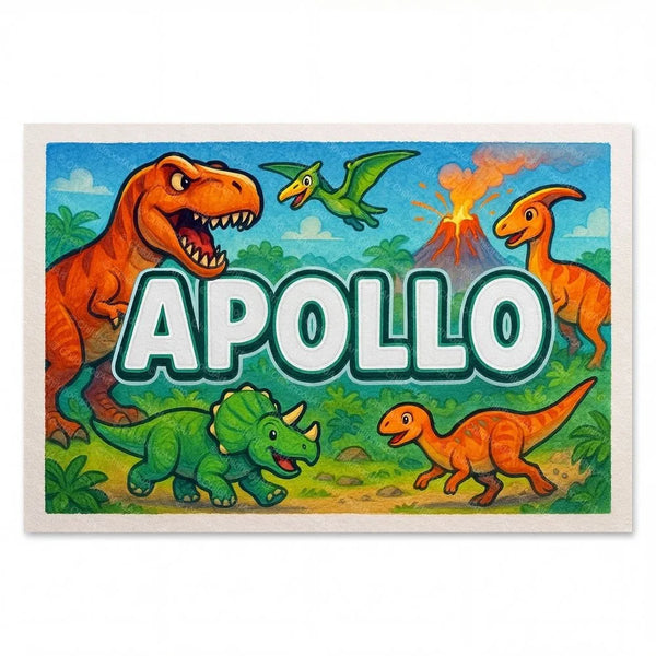 Personalized Apollo name art print in the Dinosaur adventure style