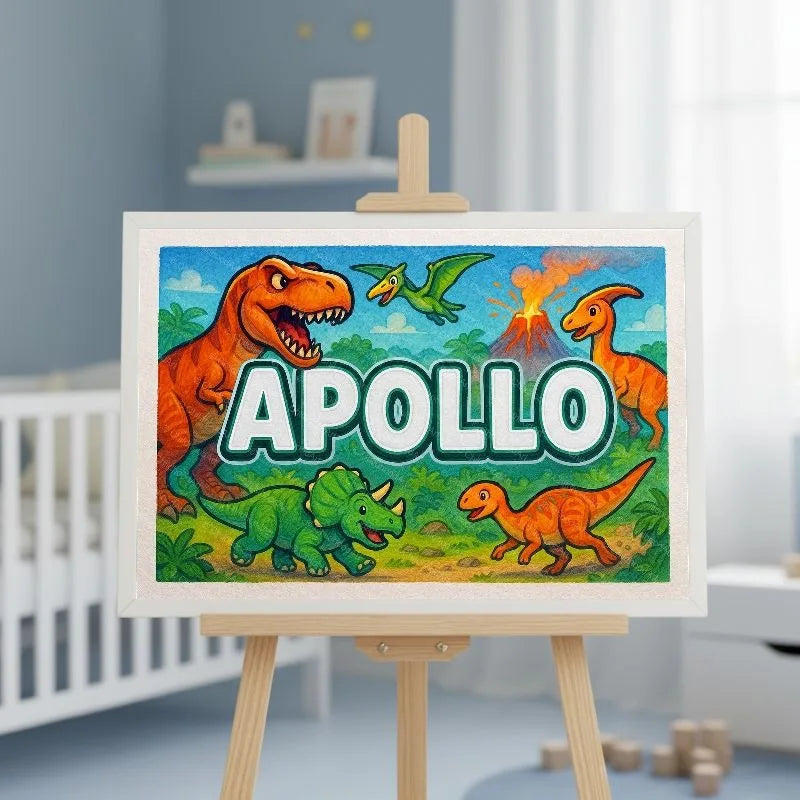 Apollo Name Art - Dinosaur Adventure personalized wall print for kids