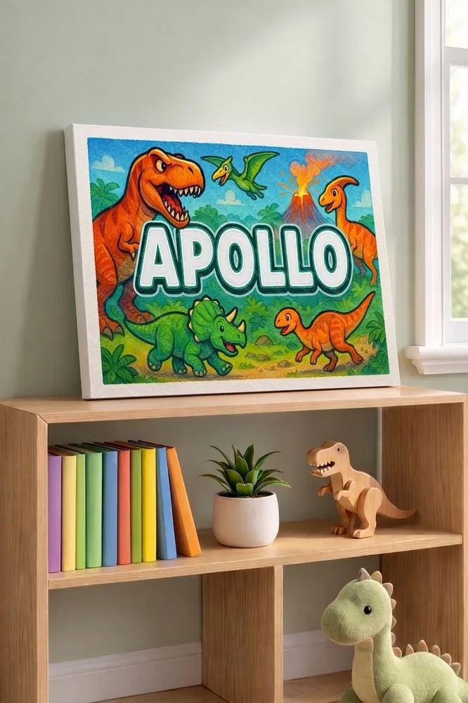 Apollo Name Art - Dinosaur Adventure personalized wall print for kids