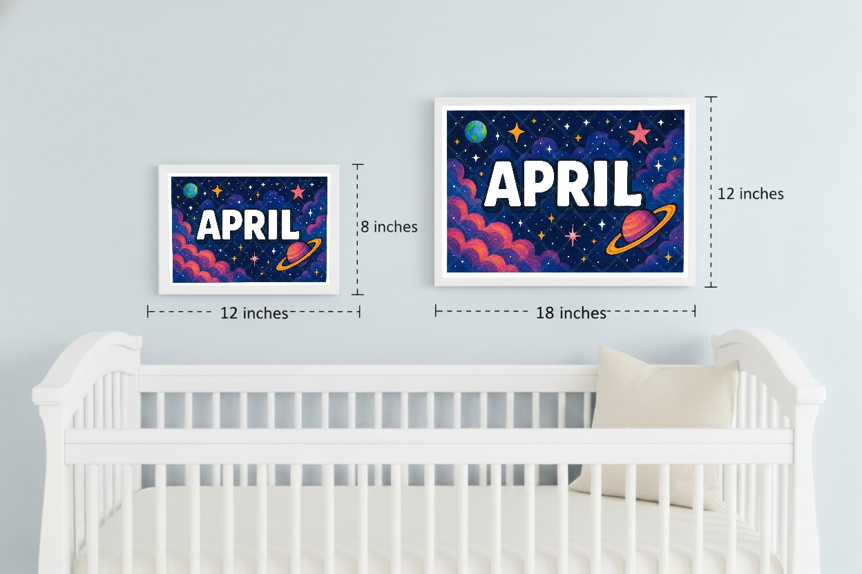 Personalized space nursery art for kids – April name print