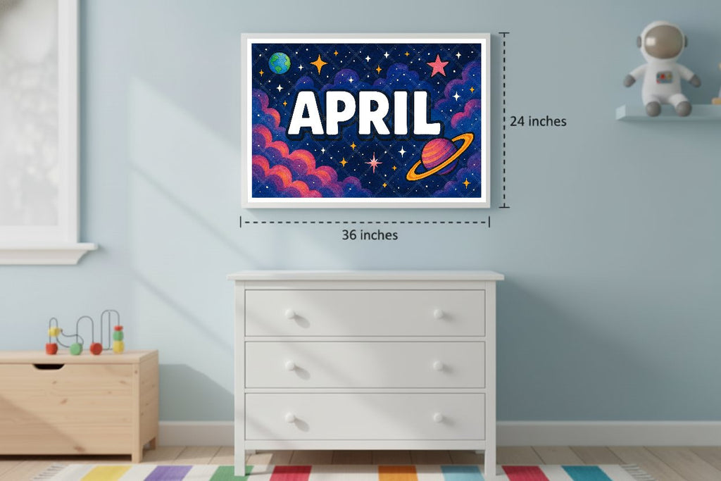 Personalized space nursery art for kids – April name print