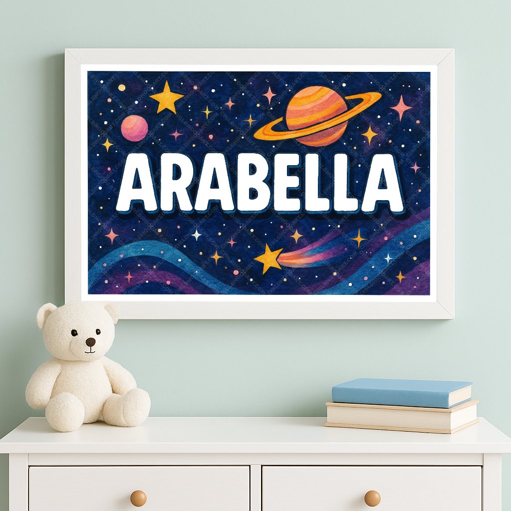 Personalized space nursery art for kids – Arabella name print