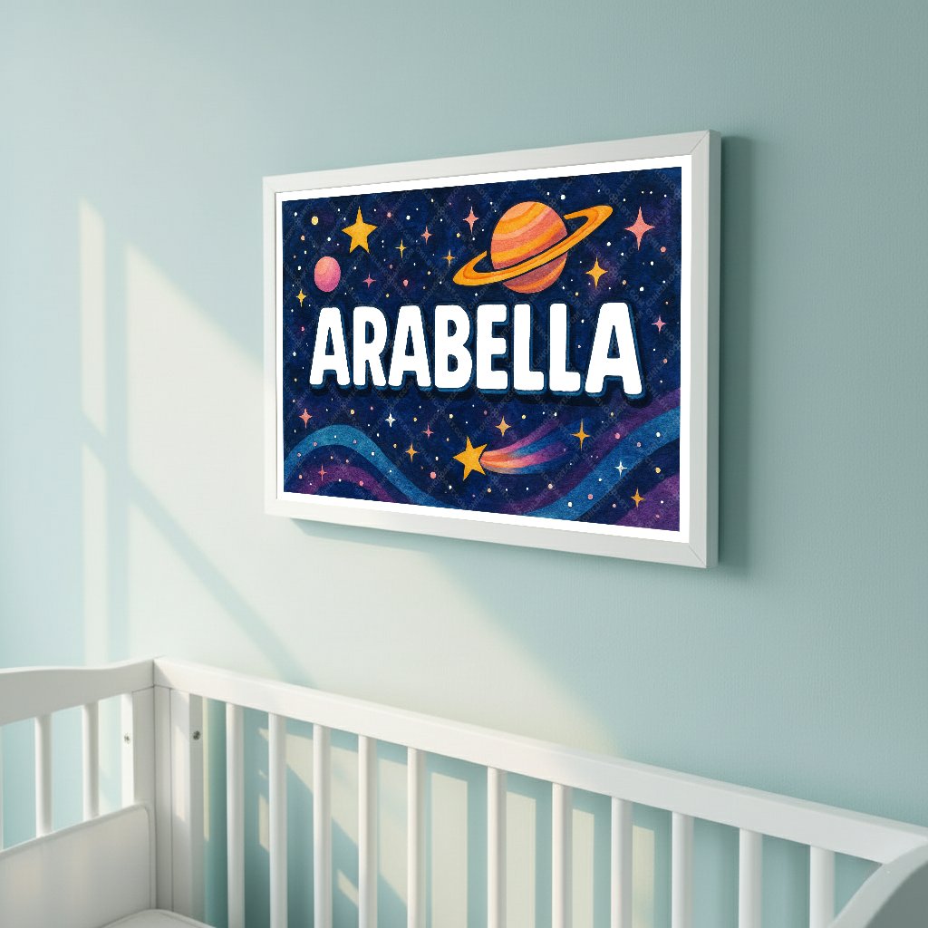Personalized space nursery art for kids – Arabella name print
