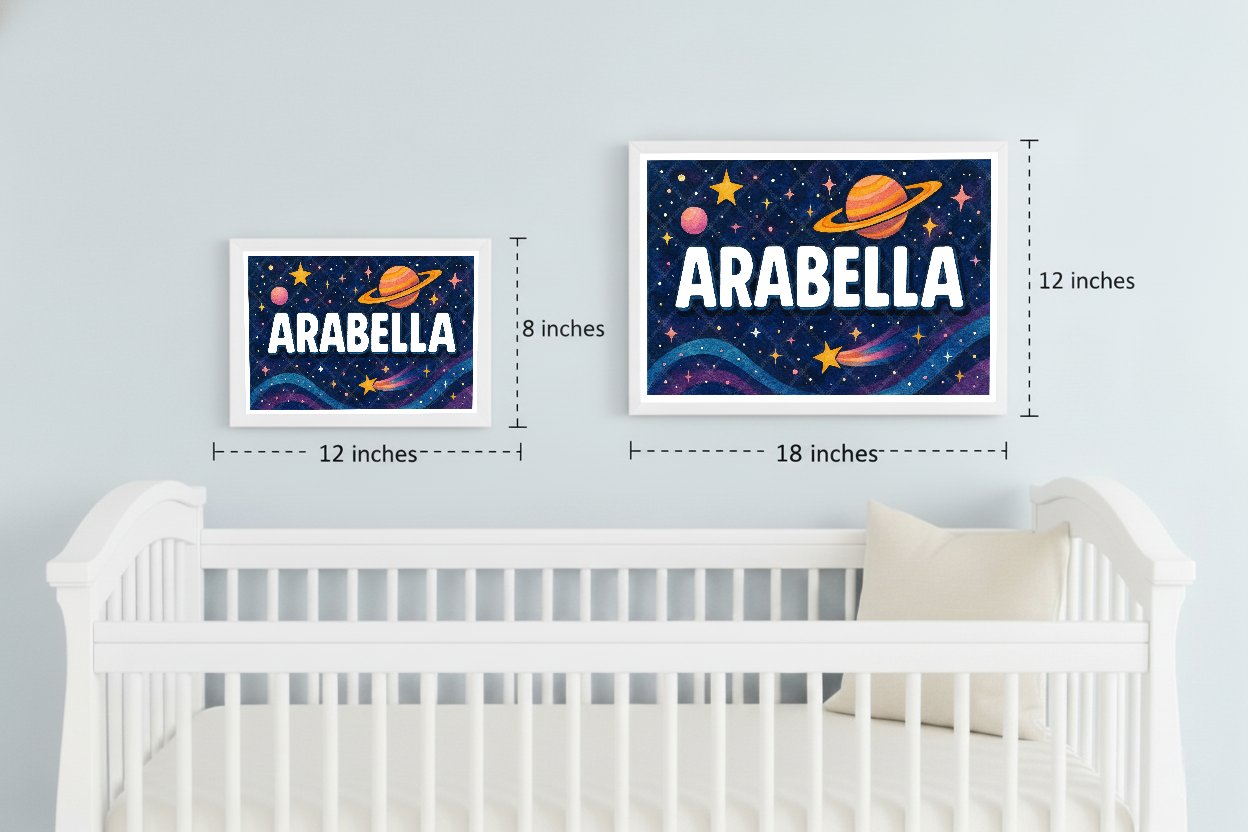 Personalized space nursery art for kids – Arabella name print