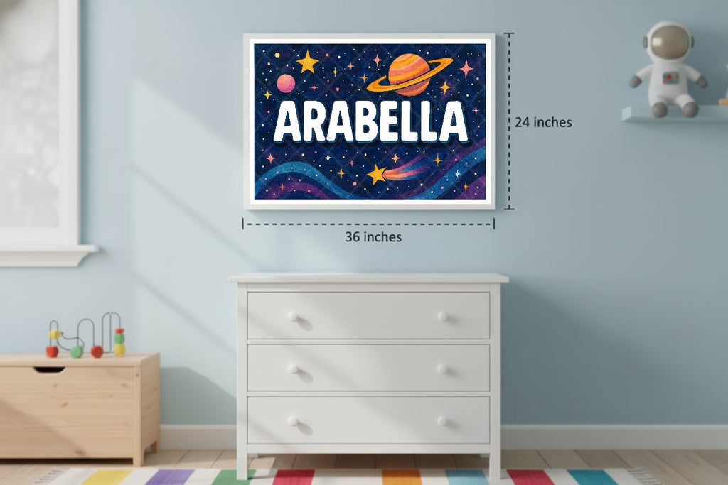 Personalized space nursery art for kids – Arabella name print