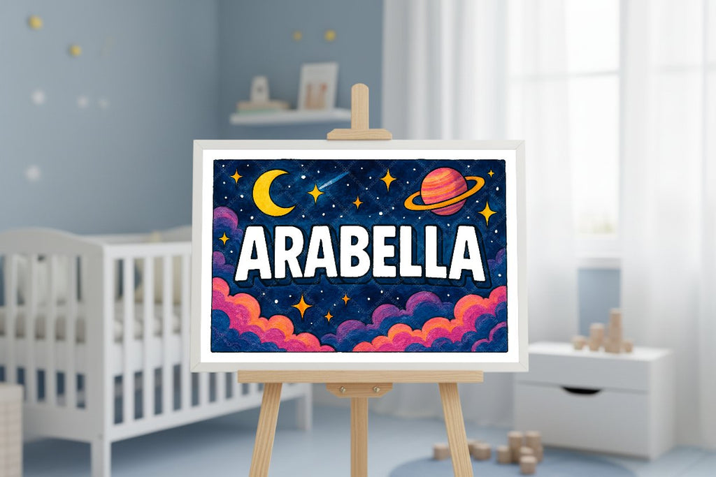 Personalized space nursery art for kids – Arabella name print