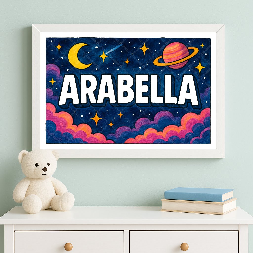 Personalized space nursery art for kids – Arabella name print