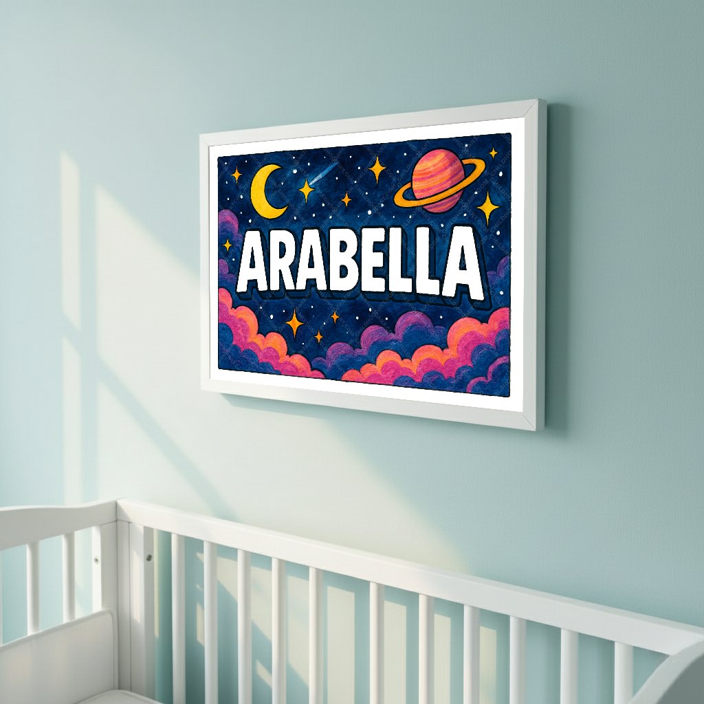 Personalized space nursery art for kids – Arabella name print