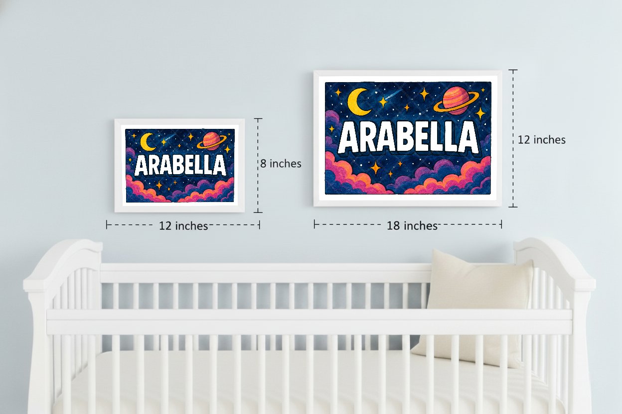 Personalized space nursery art for kids – Arabella name print