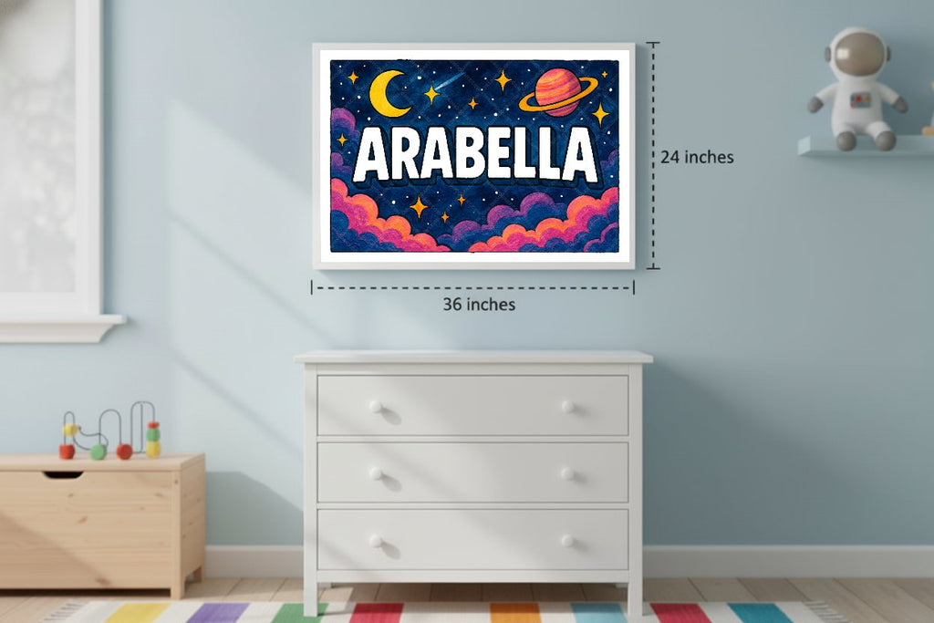 Personalized space nursery art for kids – Arabella name print
